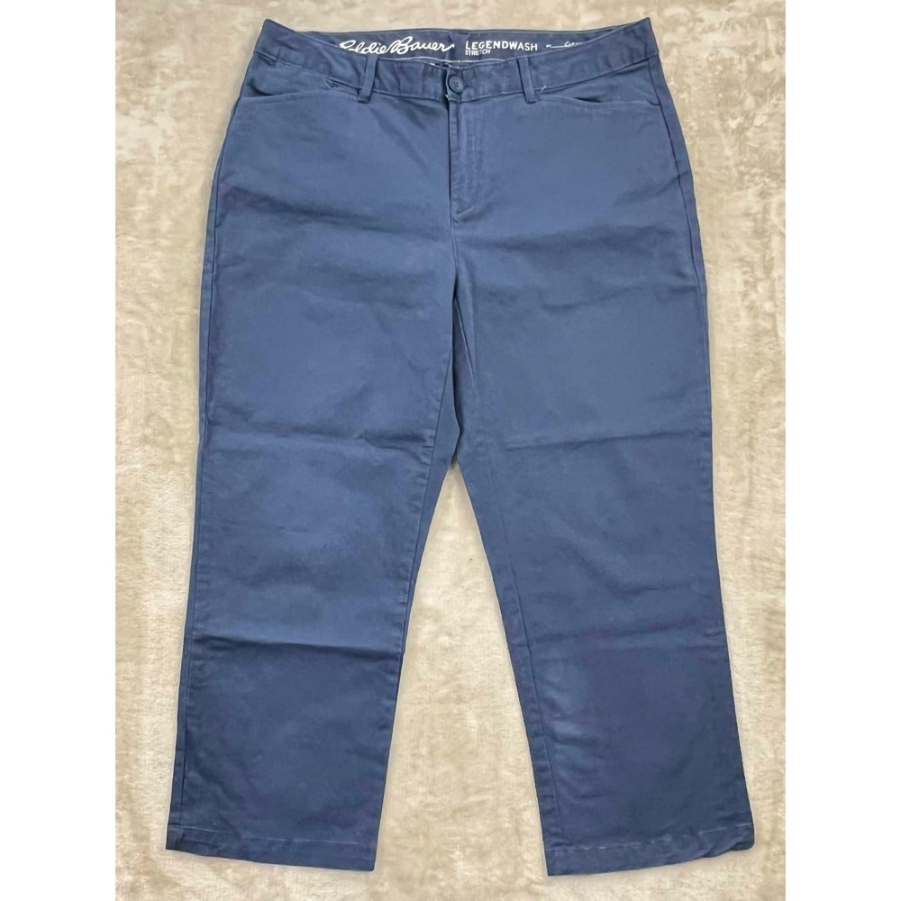 EUC Eddie Bauer Legendwash Stretch Navy Blue Curvy Crop Pants Womens Size 12